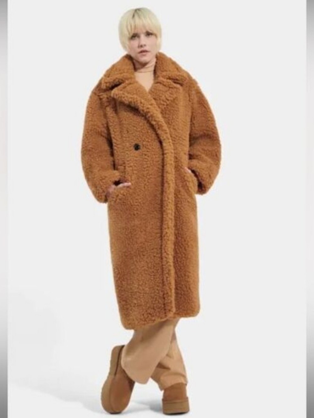 UGG Brown Gertrude Long Teddy Coat, SIZE M - Picture 1 of 16